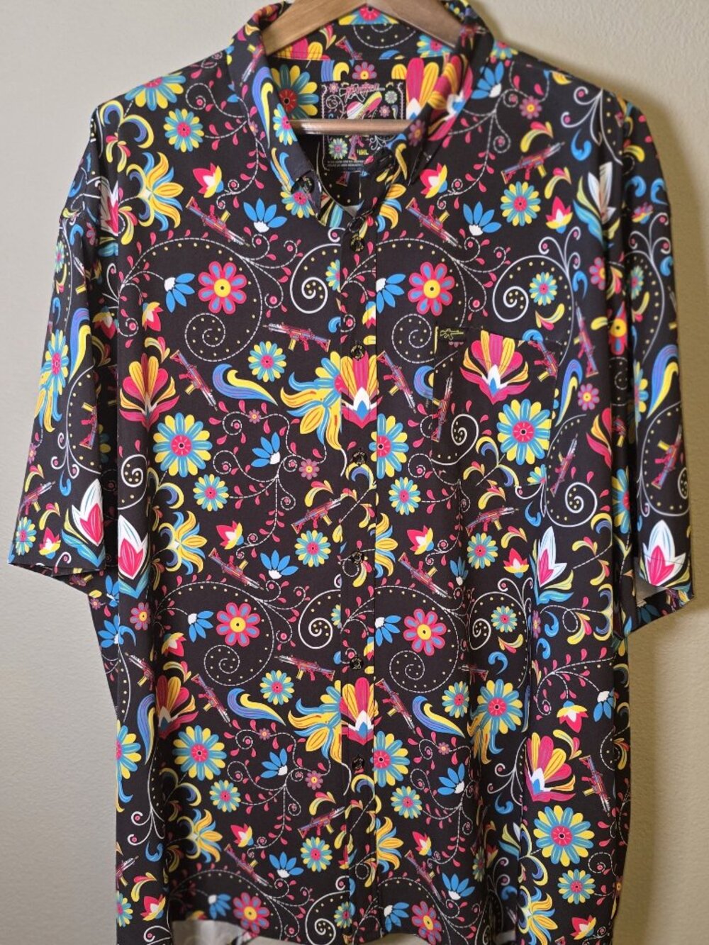 Retro Rifle Mexican Folk Art Floral Rifle Button Up Shirt – 4XL